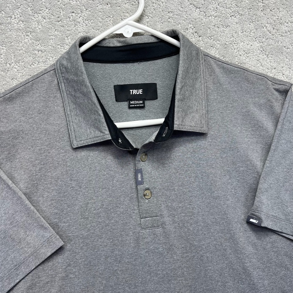 True Linkswear Polo Shirt Mens Medium Gray Short Sleeve Performance Golf Sporty